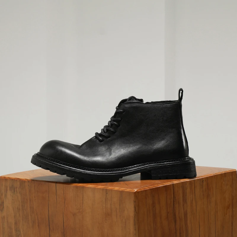 0527水洗马皮拉链短靴马丁靴