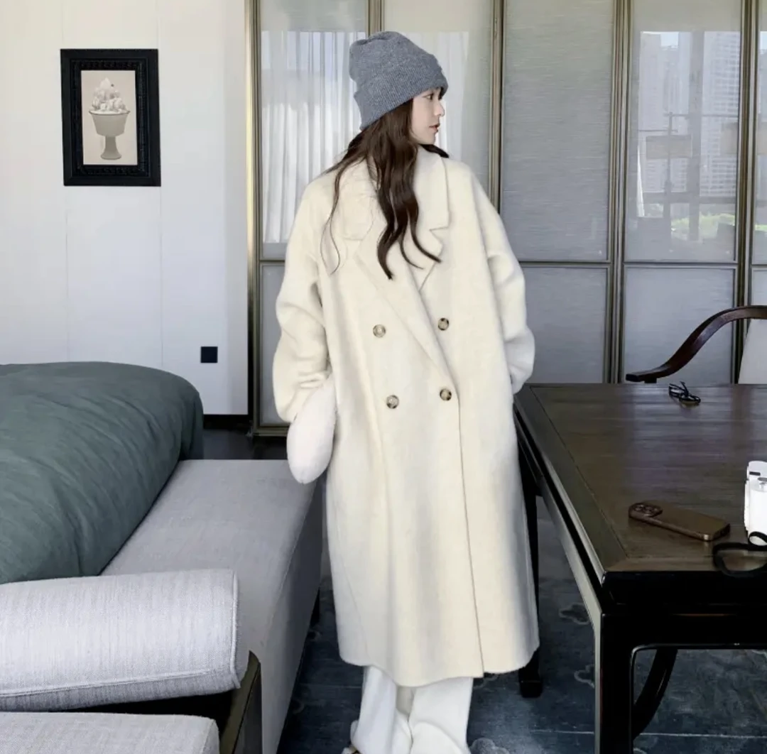 【海盐玫瑰】经典四粒扣长款双面羊毛大衣长款时尚气质减龄