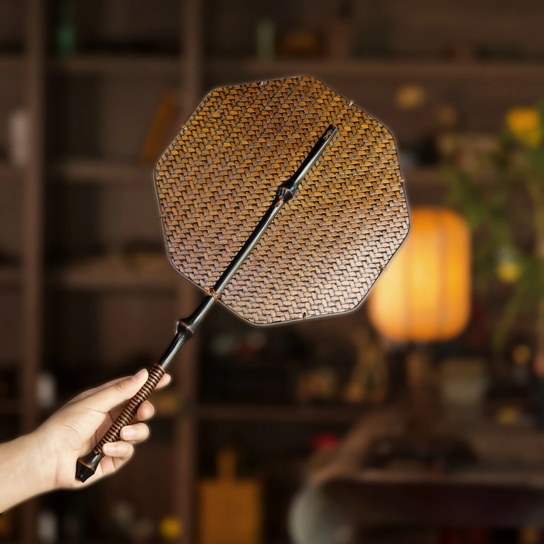 新款手工竹编筇竹八角扇长柄古典便携夏季扇子复古扇中式风通用