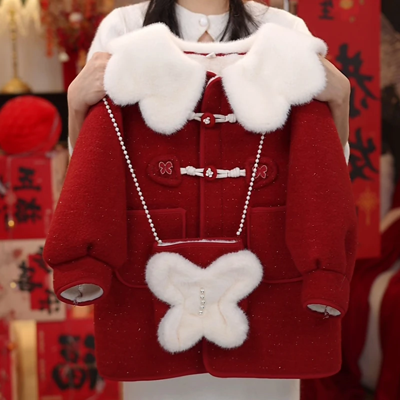 【送包包】冬季新款儿童时尚洋气呢子拜年服女童加厚外套HCE324