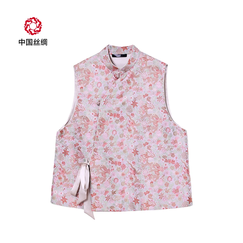 中国丝绸宋锦【百花撵龙纹45】原创国风马甲新中式女款上衣网红款