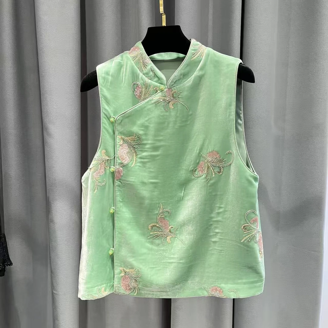 马甲碎花复古唐装中式中国风提花上衣