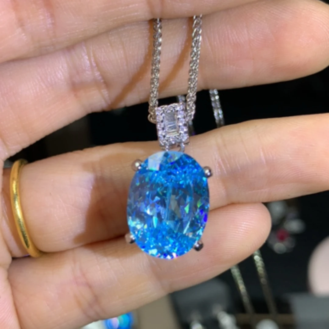 铜合金锆石吊坠 奢华冰花切淡蓝色吊坠144