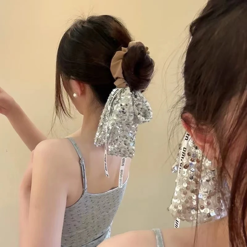 氛围感拉满了！亮片飘带春夏高级感发圈女高弹扎头发发饰头绳韩国