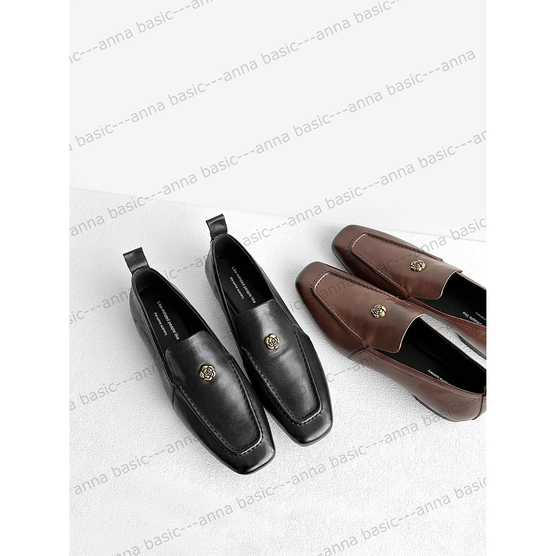 1.5cm/FC1836牛皮乐福鞋女春秋深口平底平跟单鞋33大小码41码42码