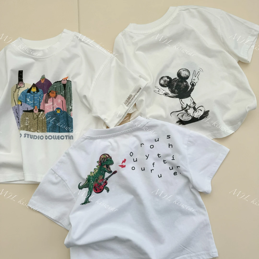 MJL 【现货】韩版经典百搭 数码印白色儿童短袖M70