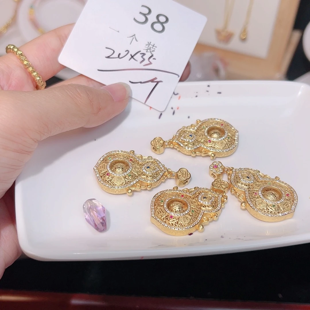 紫晶珠宝半成品银S925镀金镶嵌38