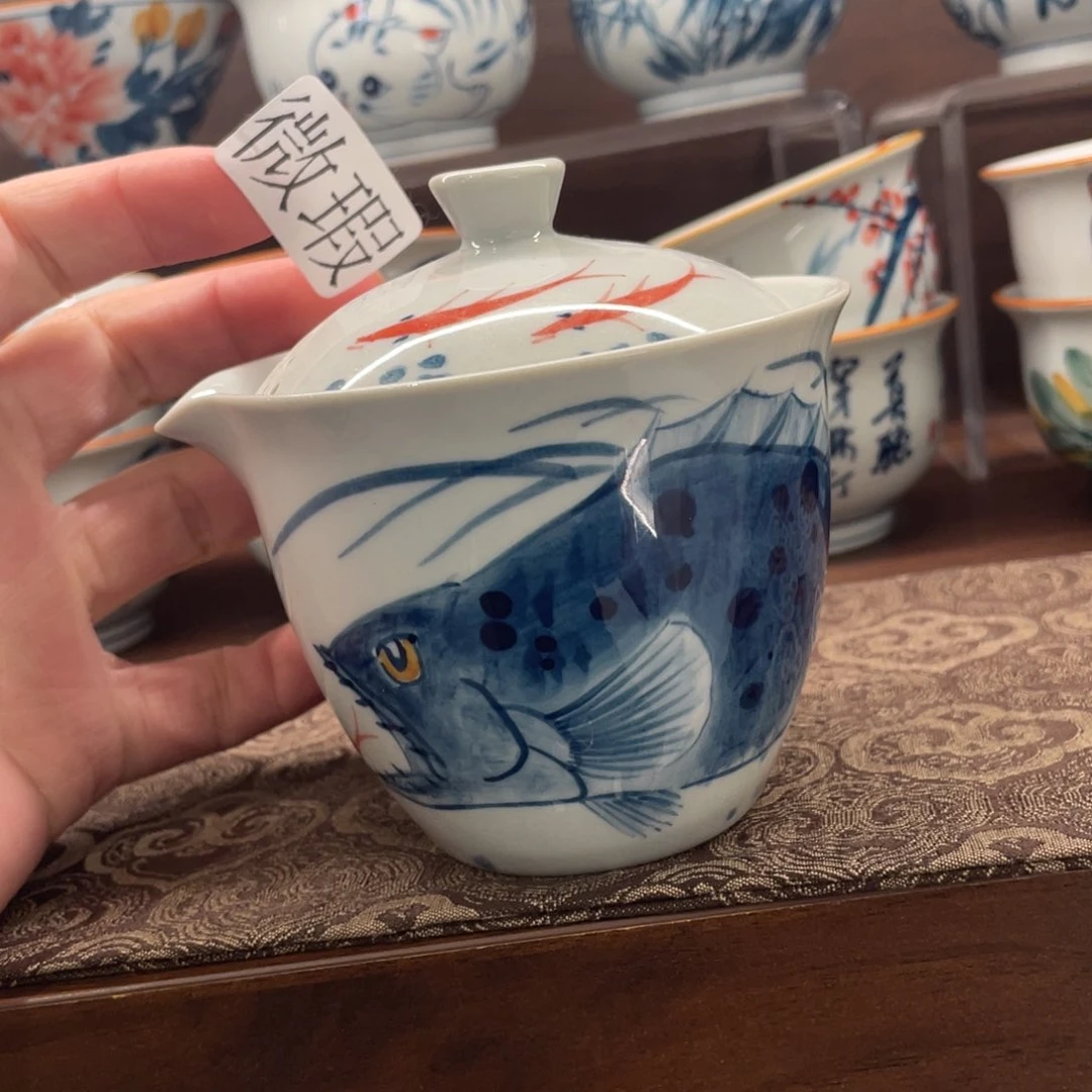 釉下手绘茶具微瑕