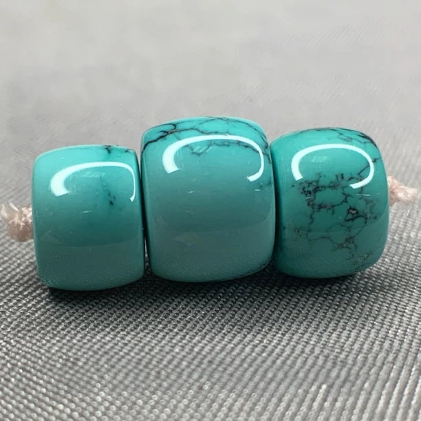 原矿绿松石水草纹直切套装，顶珠9.2腰珠8mm重2.6克