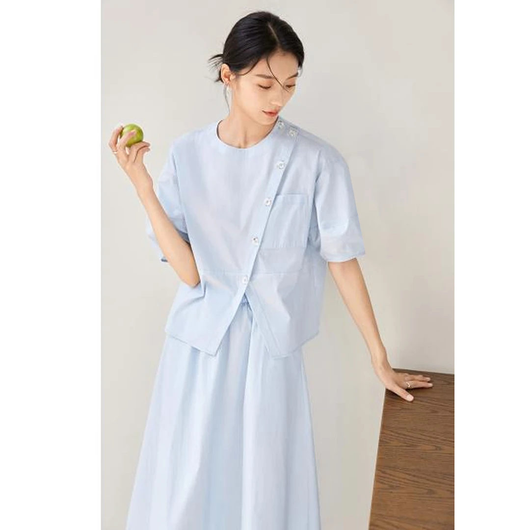 优雅新中式裙子套装女2025夏新款设计感气质百搭衬衫半身裙两件套