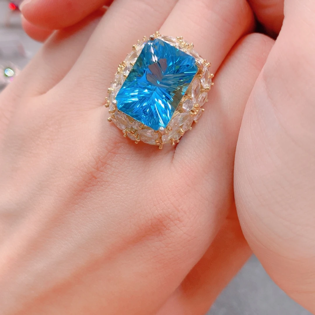 托帕石戒指银S925镶嵌