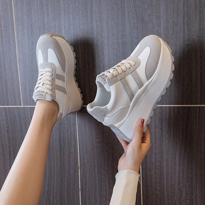 增高8CM阿甘鞋女鞋2025春季新款松糕厚底女鞋百搭休闲小白鞋女