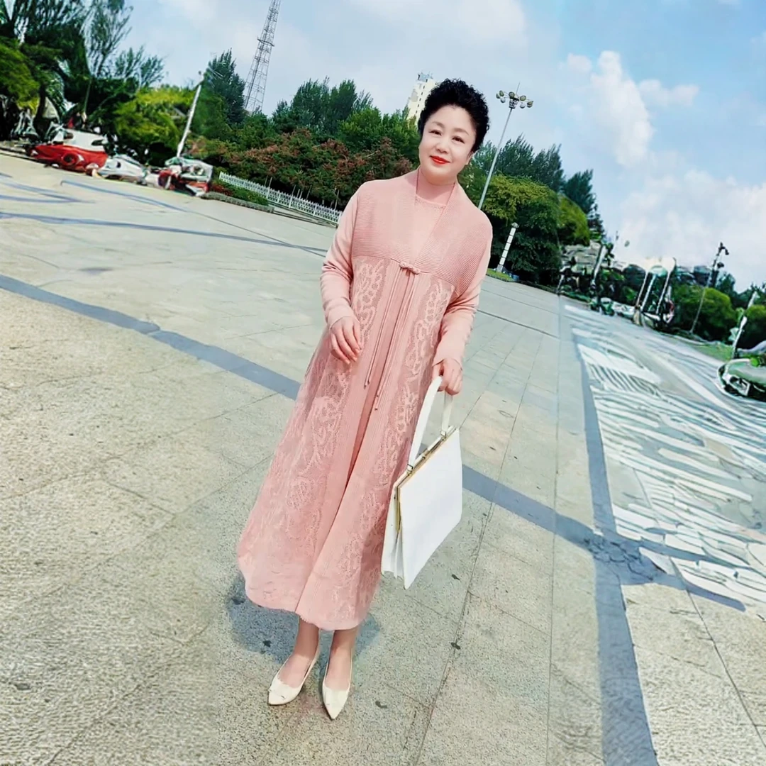 416春秋新款针织高弹力重工套装长袖连衣裙＋开衫中长款外套两件套