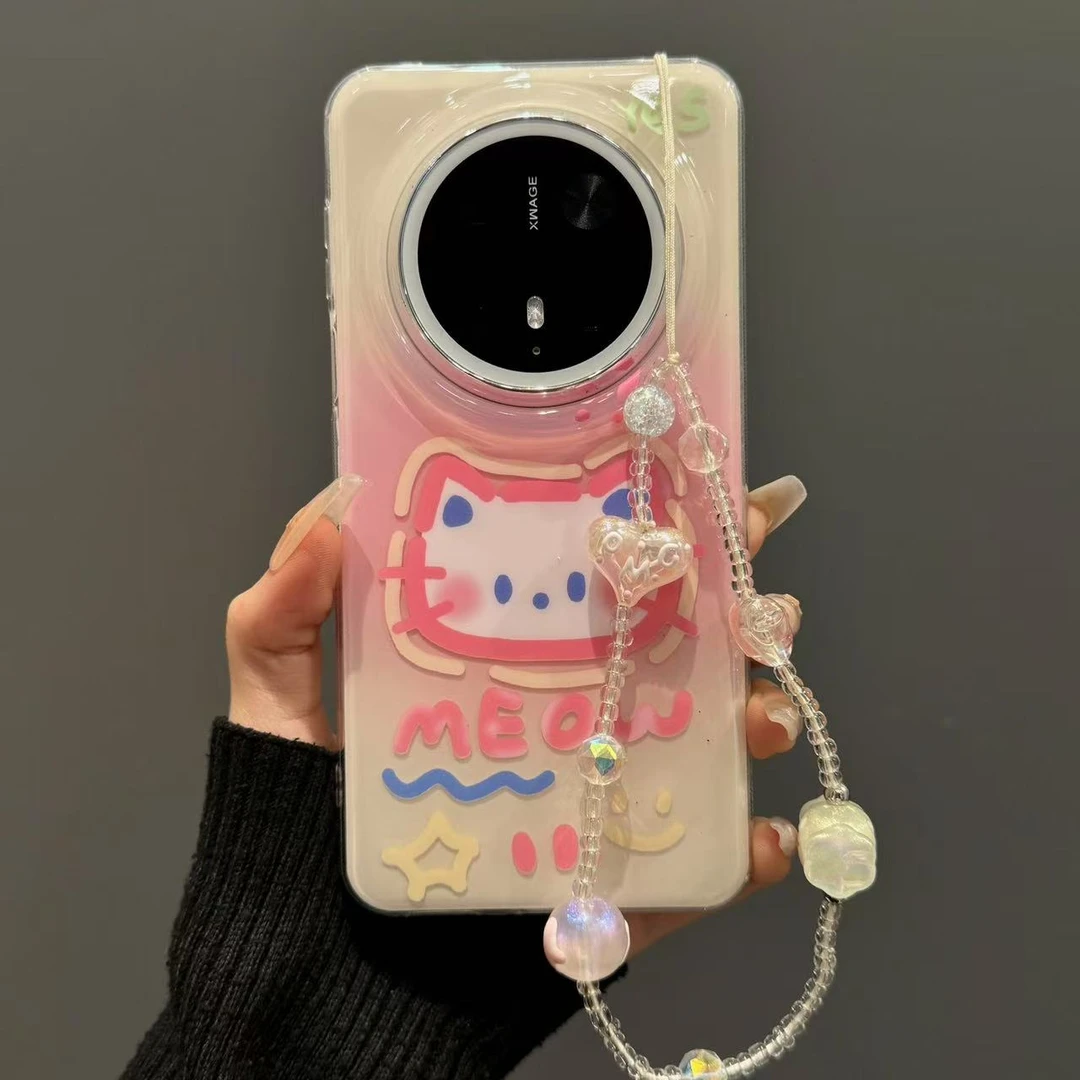 适用于华为mate60pro+手机壳pura70pro卡通粉晕染猫咪头像mate70