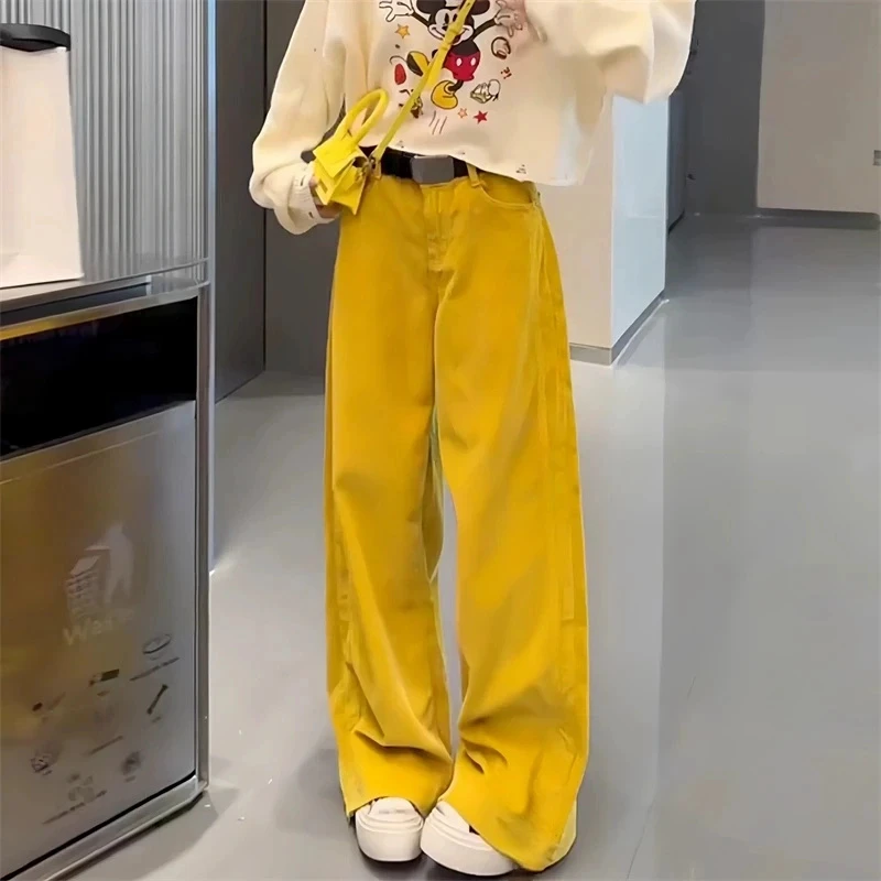 韩系百搭流行洋气阔腿裤女2025年春季新款设计感纯色高腰牛仔裤潮