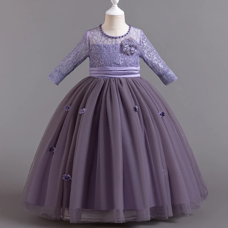 儿童礼服裙欧美风网纱公主裙3-13岁外贸连衣裙女孩子服装中长款