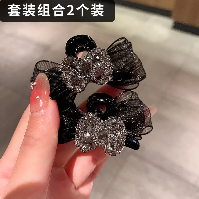 新款小众蝴蝶结水钻抓夹女网红镶钻侧边刘海碎发夹气质鲨鱼夹头饰