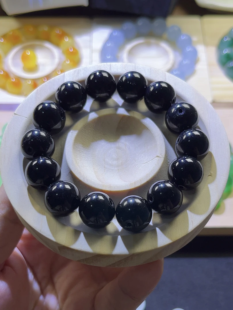 正品卡14MM缅A矿口墨翡珠串多样性发一（MF014)