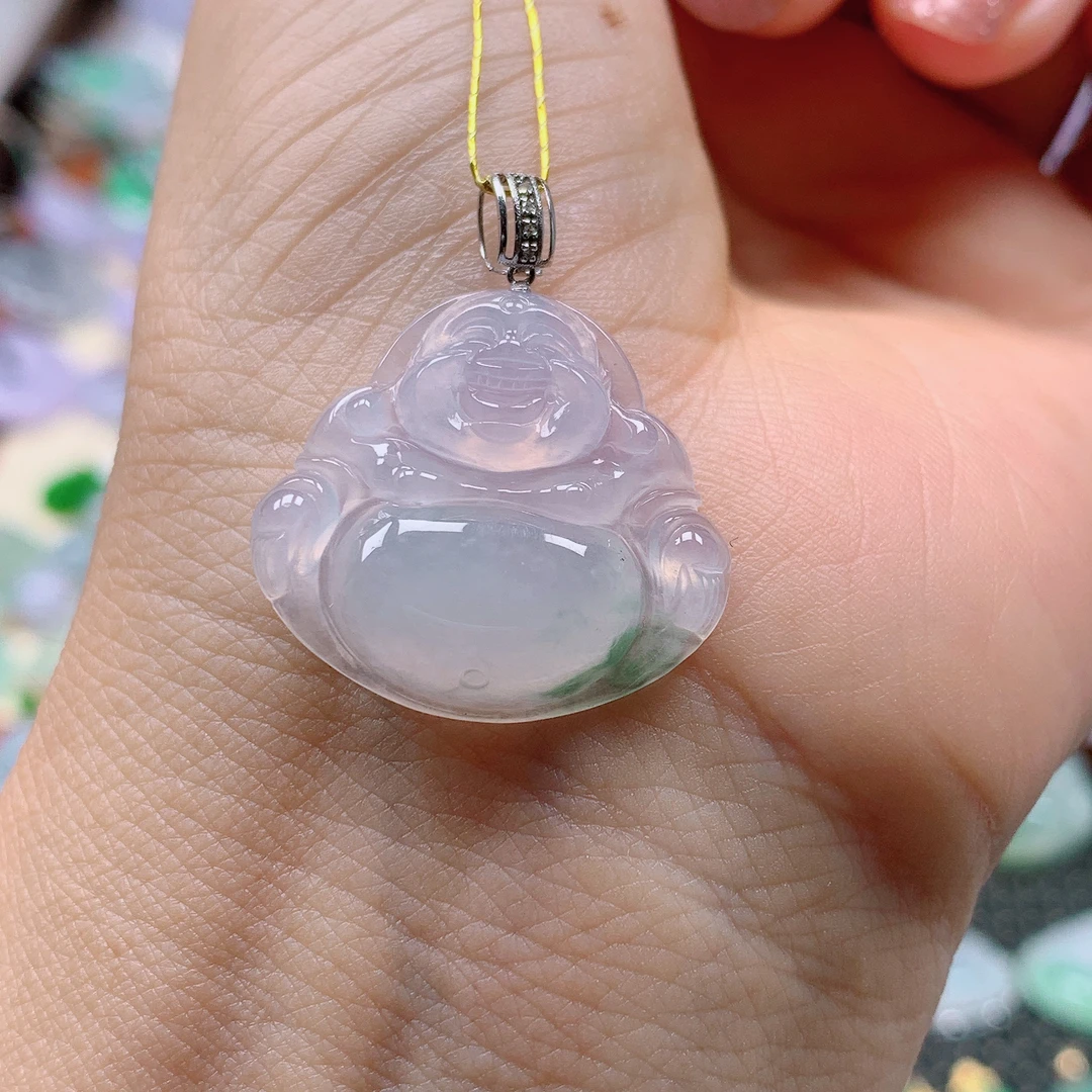 缅甸天然A货翡翠，冰飘花佛公，编号338/923，尺寸22-24.2-5.5