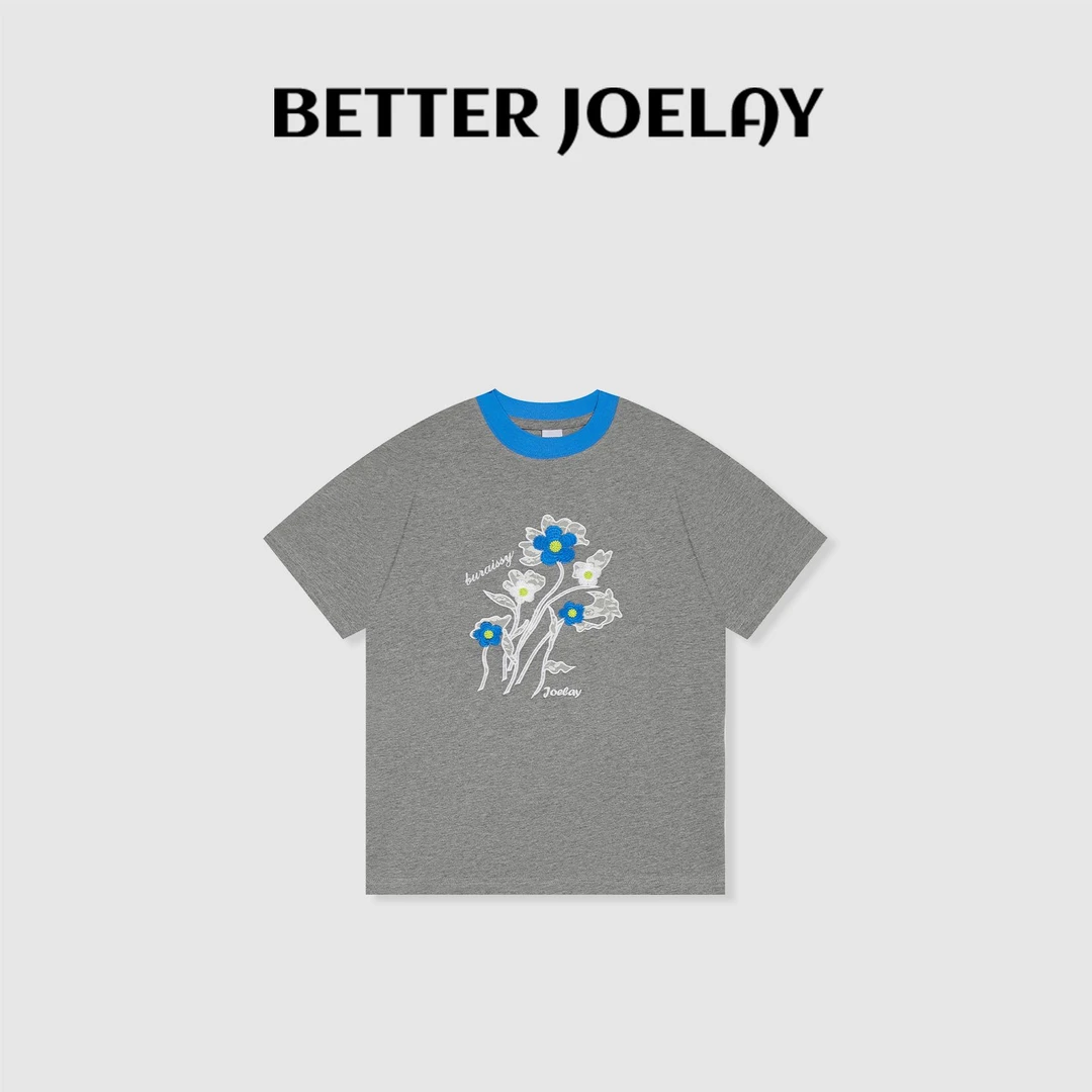 BETTER JOELAY-中版【蓝白花朵】时尚可爱百搭短袖T恤休闲风ZZ3907