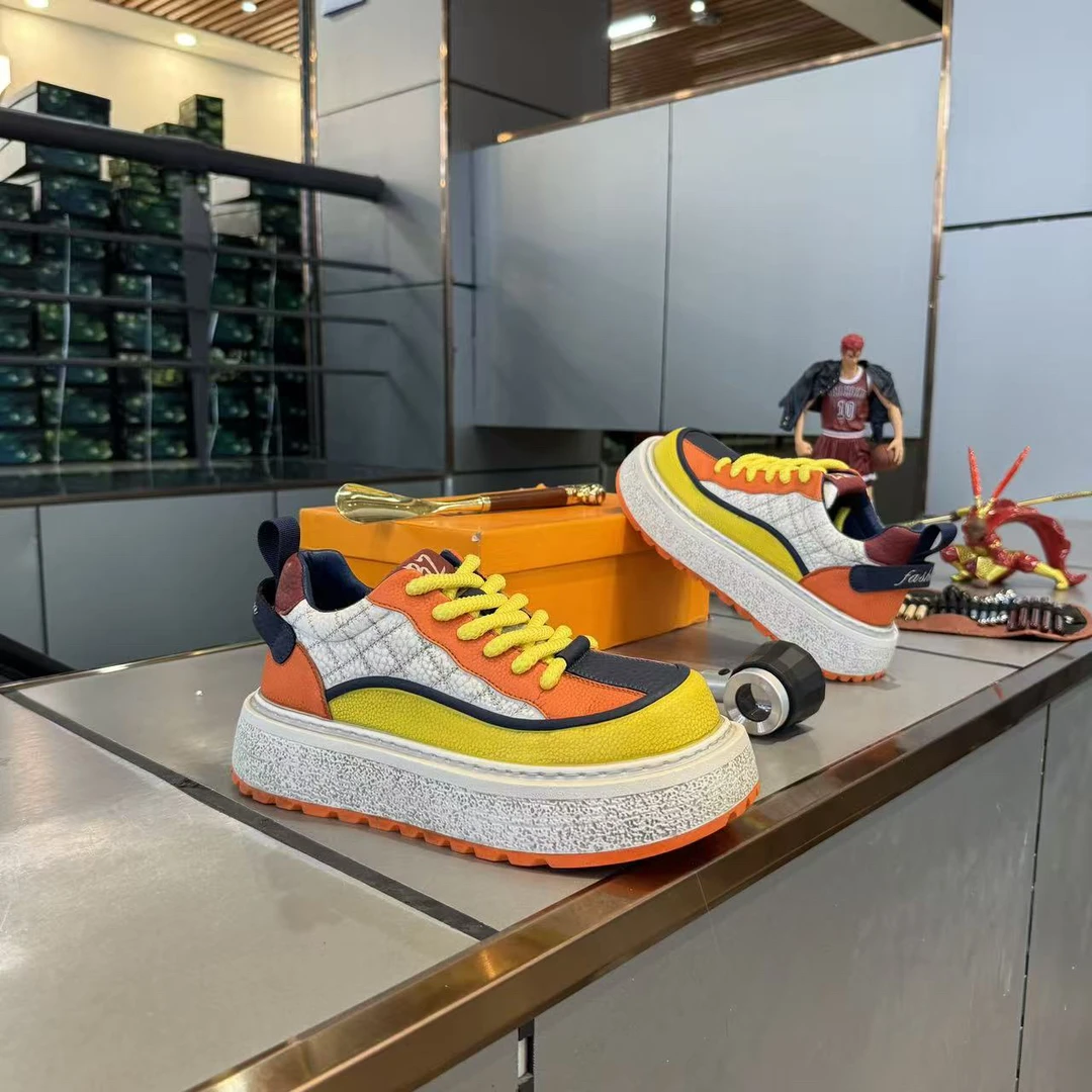 新款男士厚底增高时尚百搭拼色系带休闲潮鞋潮流鞋子