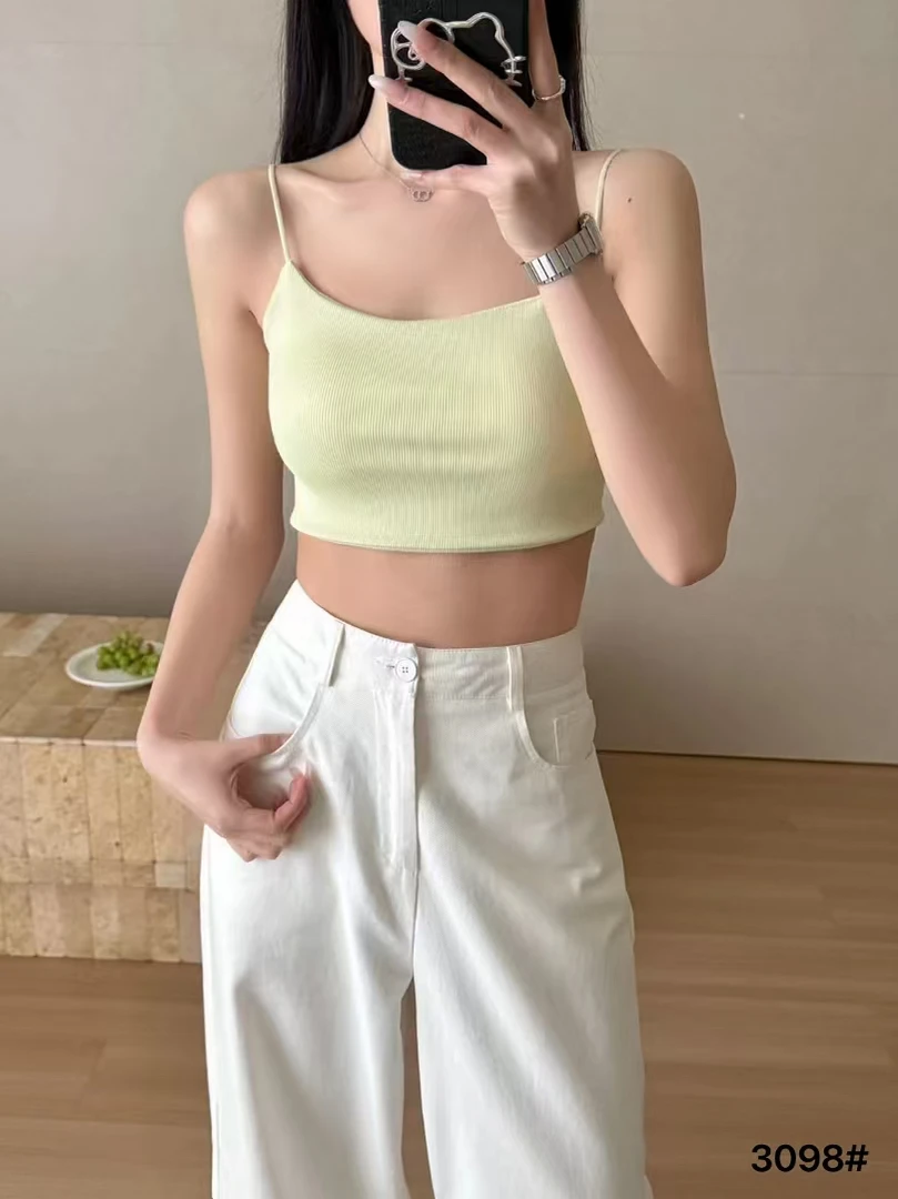 纯棉吊带背心带胸垫运动美背短款打底显瘦外穿辣妹基础上衣2025夏