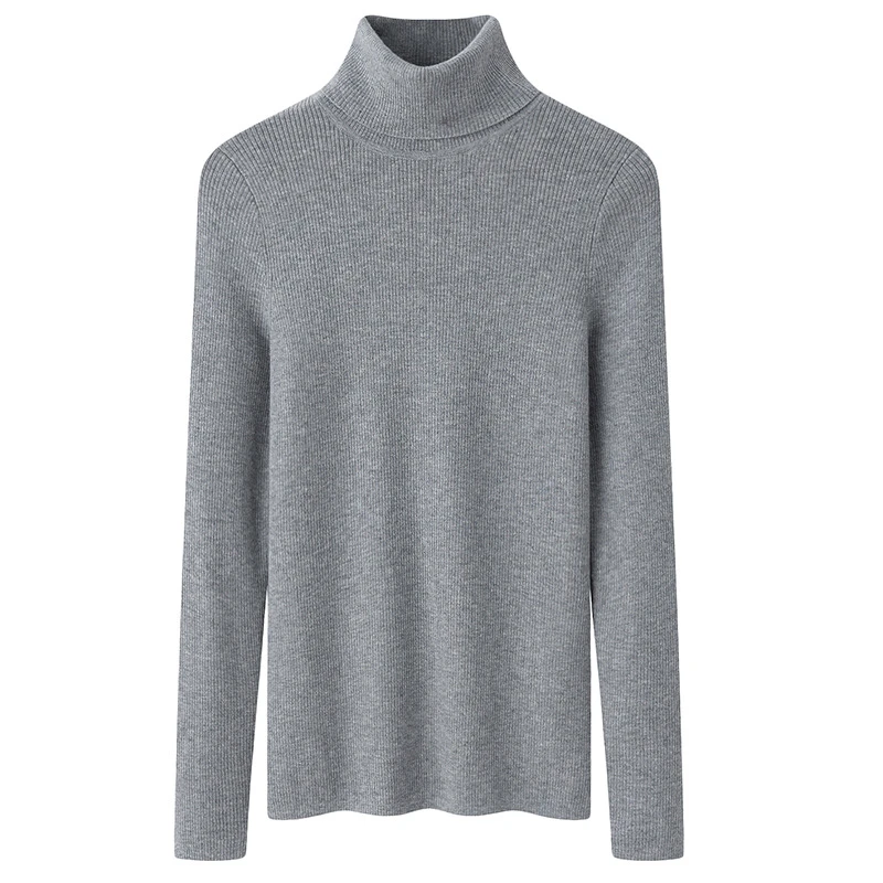 内蒙古秋冬精纺100纯羊绒衫针织女修身百搭可翻高领大码弹力毛衣