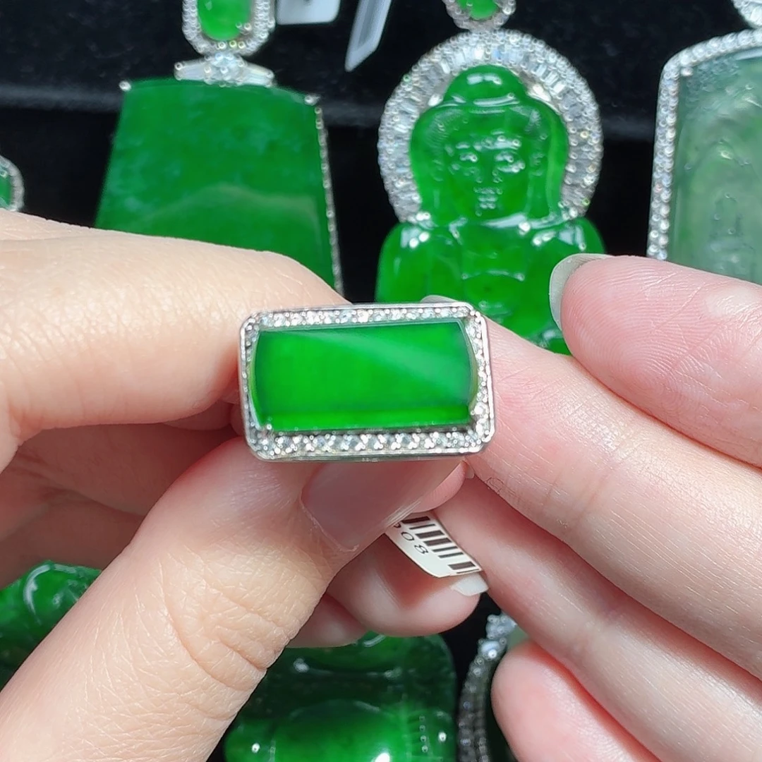 翡翠银S925镶嵌戒指天然A货翡翠