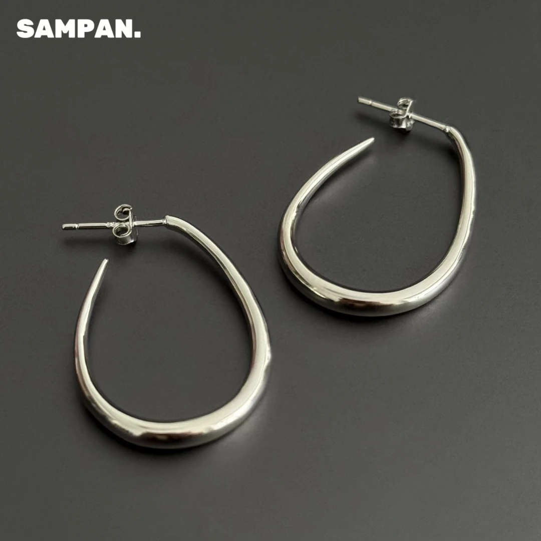 925银耳饰 S925纯银小众设计感简约百搭光面弧形耳环个性女耳饰