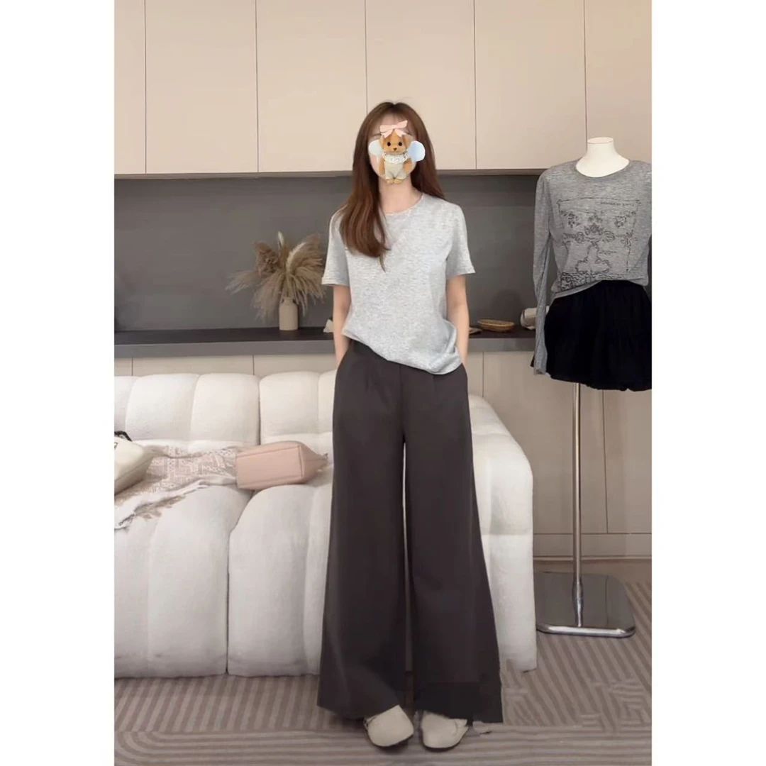 【NO退NO换】韩版高腰显瘦直筒裤（配腰带）35006 后松紧腰