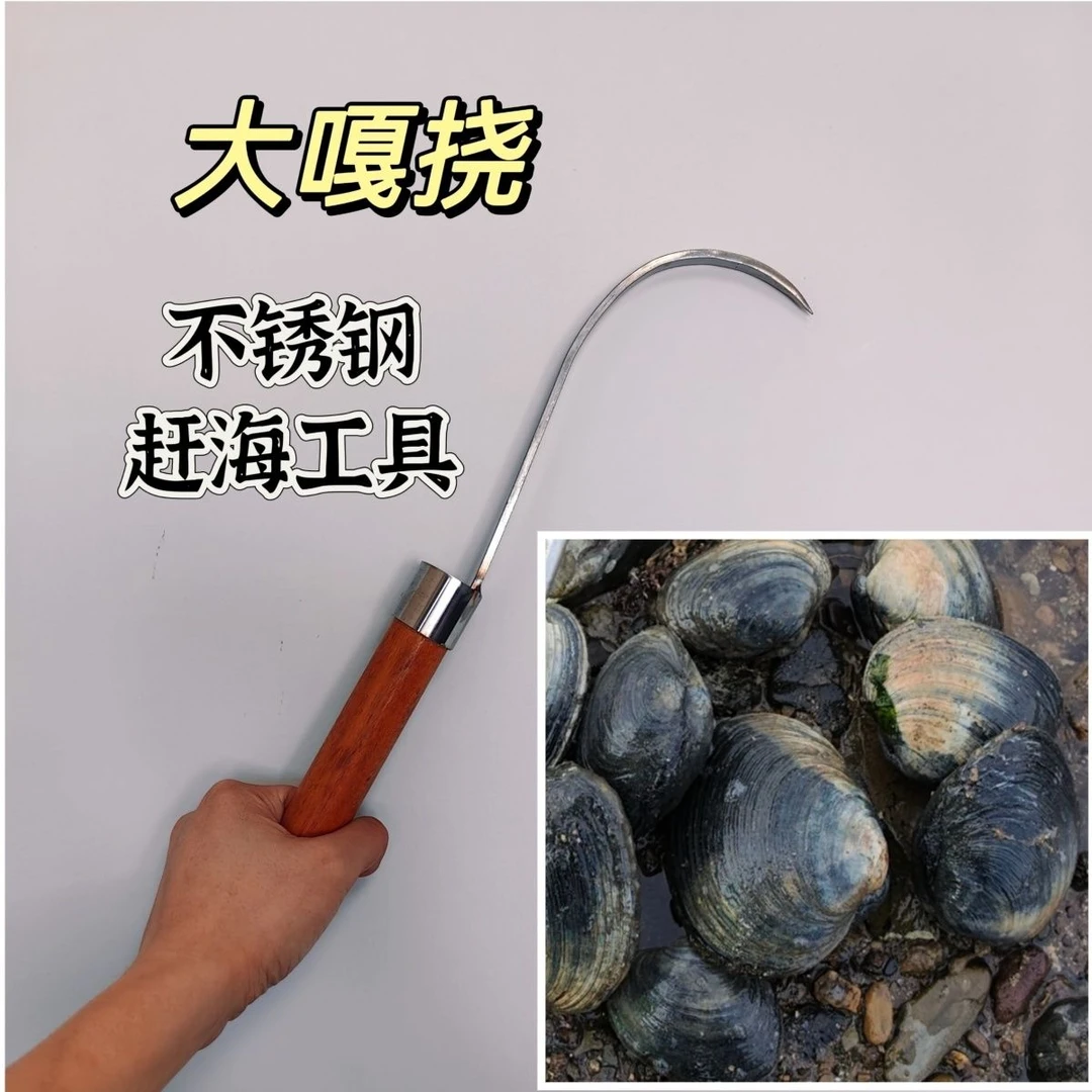 赶海工具 大嘎挠 不锈钢耙子 单齿挠 单头耙 蚬母 月亮贝工具