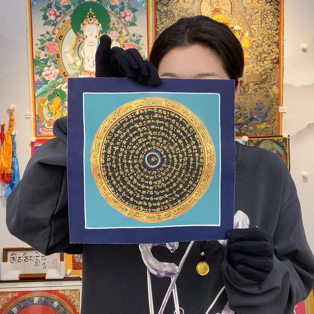 卷轴画纯手绘唐卡六字真言20厘米左右