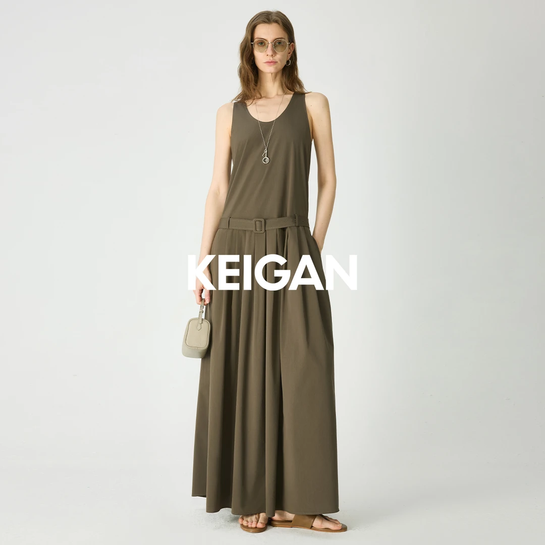 开间/春夏B备 極简ROW风干爽细腻真丝棉可拆卸腰带压褶背心连衣裙