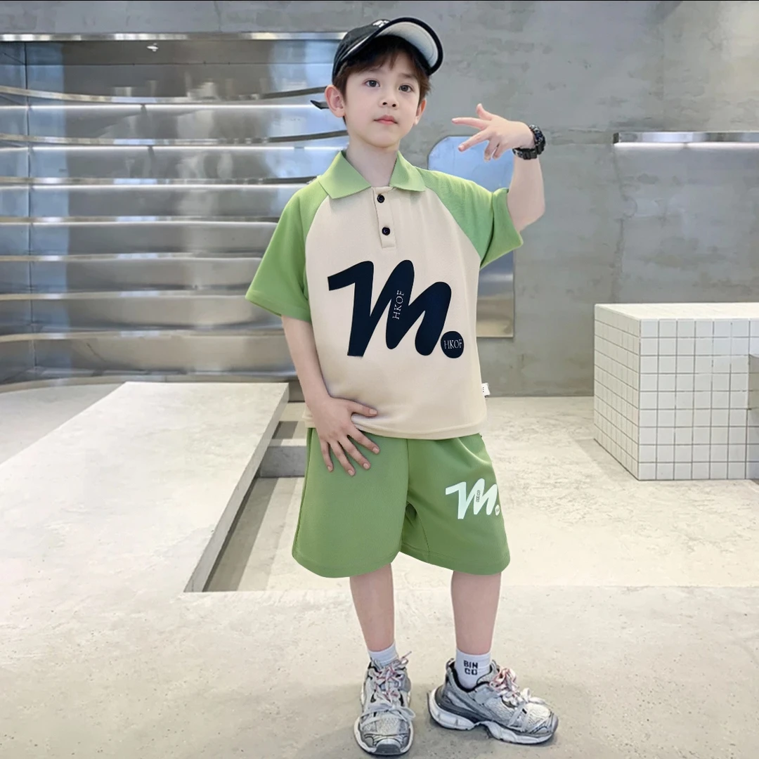 ABC童年儿童夏装套装2025新款中大童时尚休闲帅气POLO衫