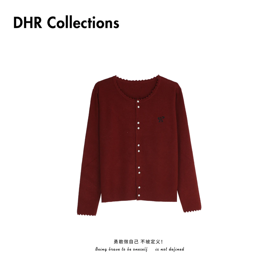 豆豆6【雪兰绒】初秋薄款花边圆领针织衫时尚百搭毛衣-DQ72500