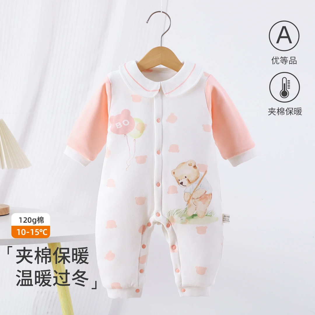 婴儿衣服连体衣宝宝爬服秋冬款童装纯棉a类超厚三层120克夹棉睡袋