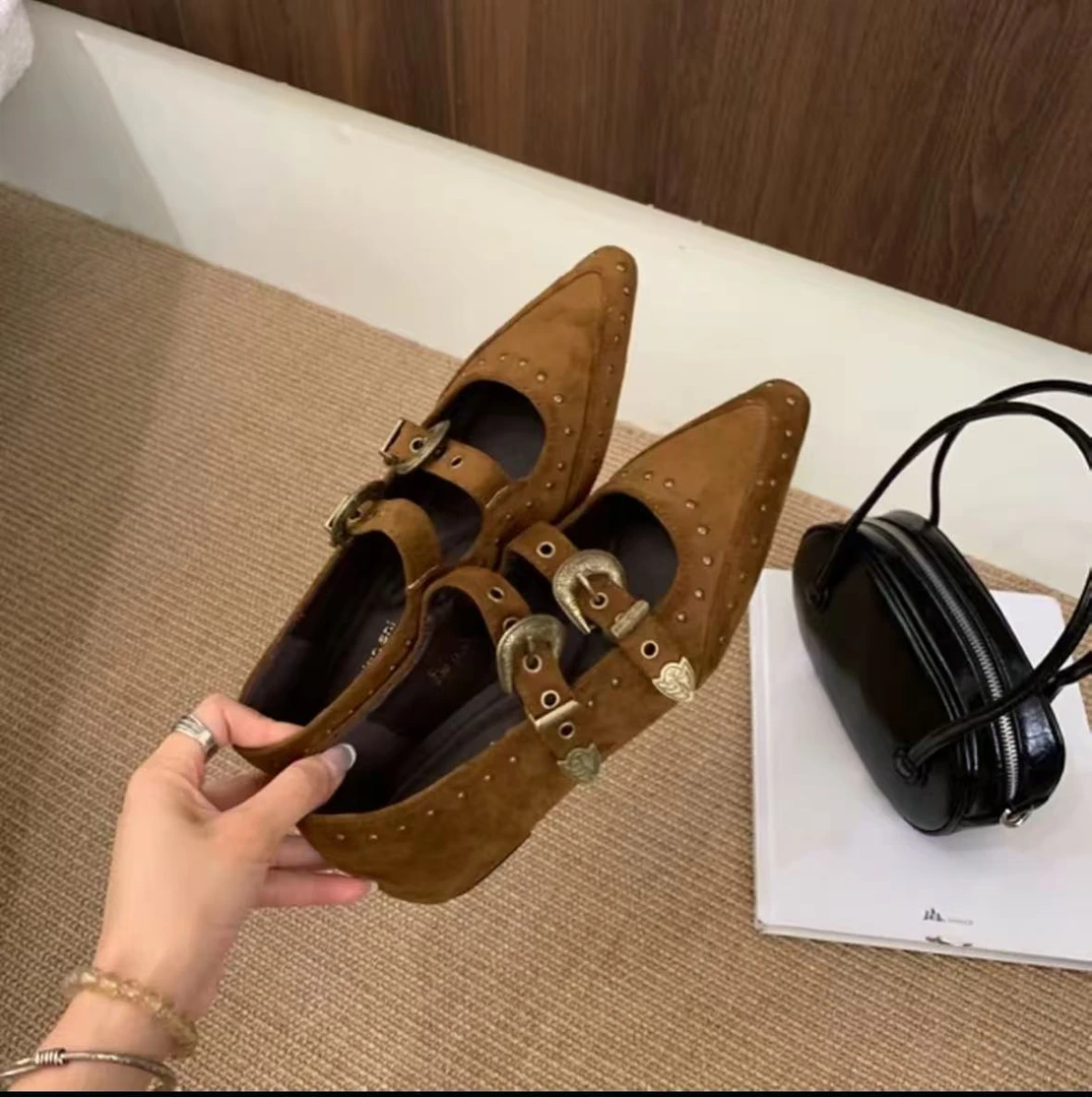 设计感复古尖头浅口内增高单鞋女2025年秋新款法式晚晚风玛丽珍鞋