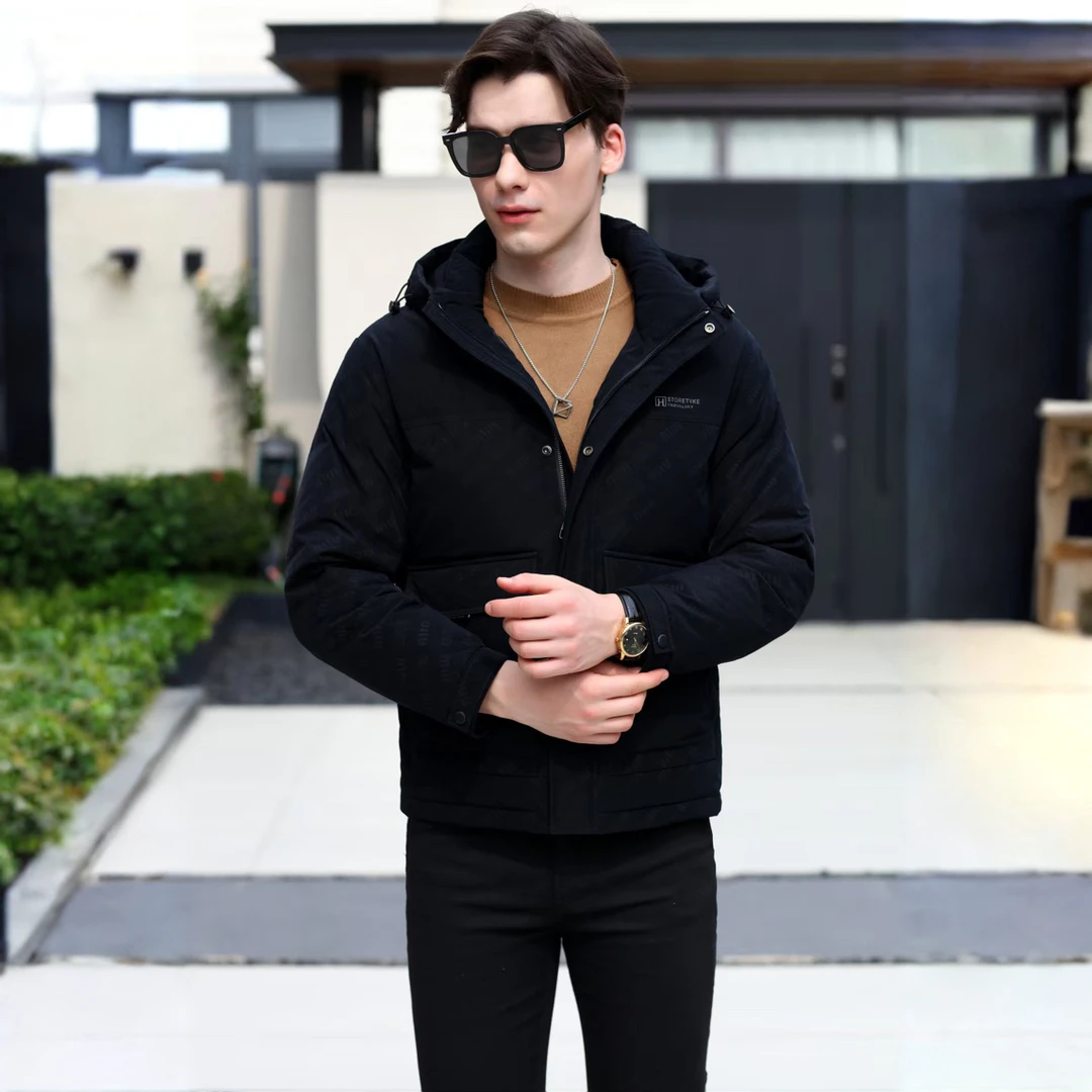 冬季休闲羽绒服潮流时尚可拆卸帽御寒保暖重工艺印花轻奢上衣外套