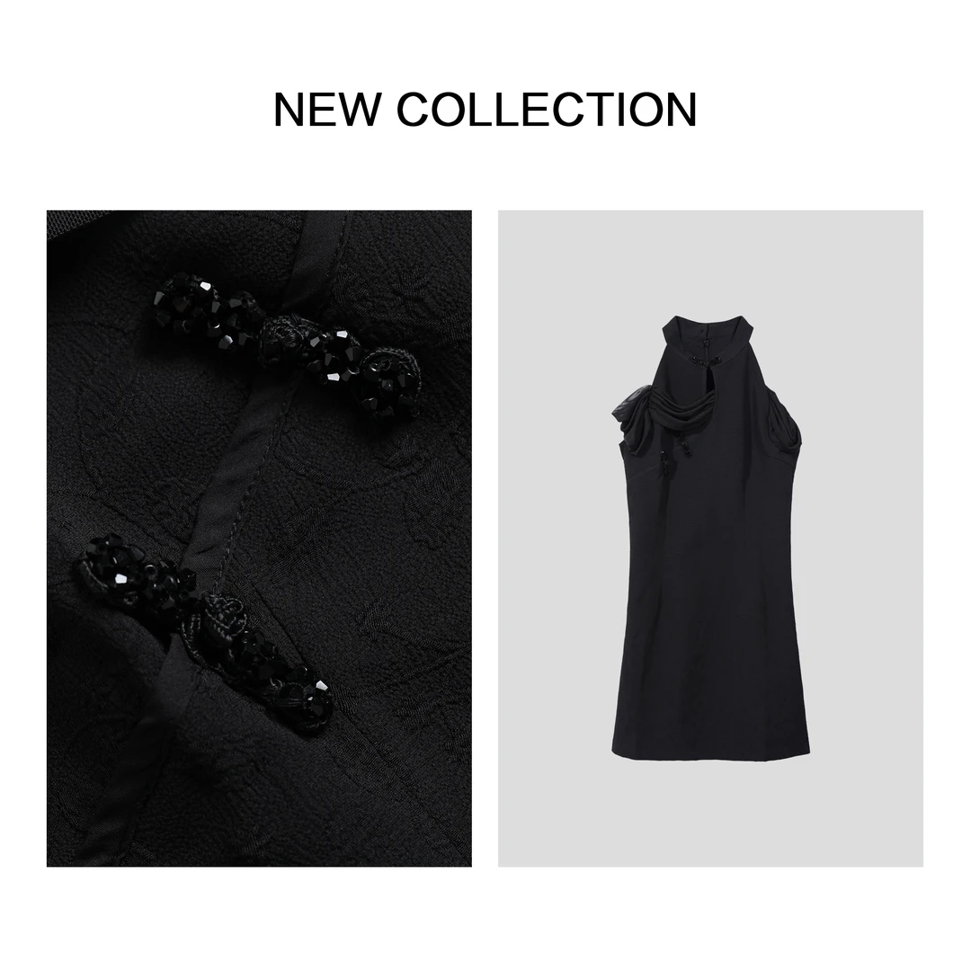 【小依专享】L3F28091女士时尚传统黑色秋冬长款修身连衣裙-8091