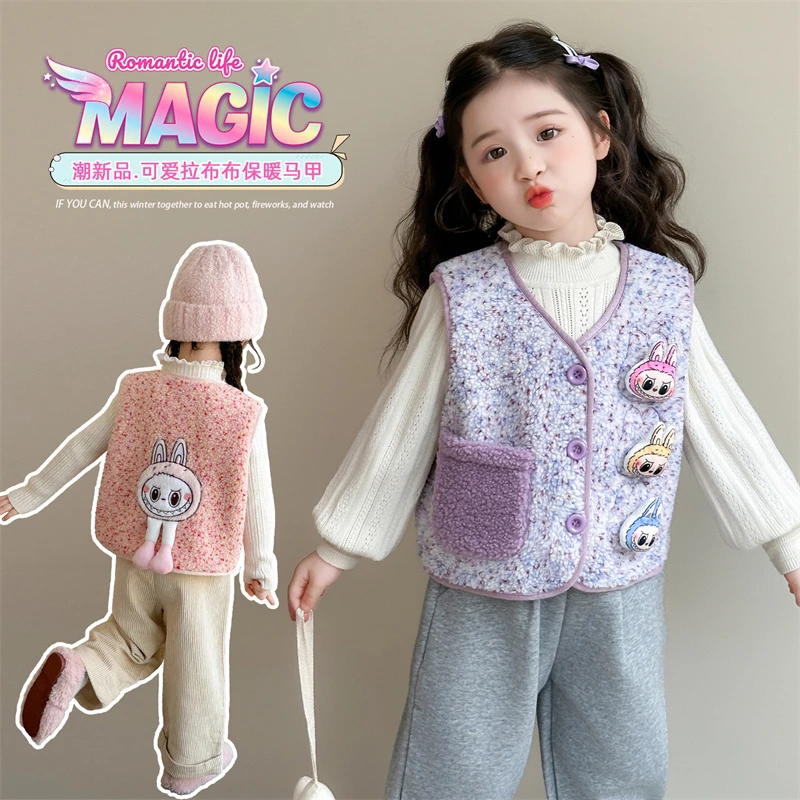 女童卡通加绒马甲洋气儿童秋冬装新款女宝宝加厚保暖背心小女孩潮
