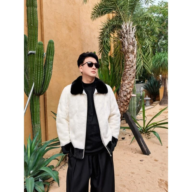 罗漫迪紫金短二 男装水貂熊猫配色 时尚 百搭 休闲 潮流 翻领