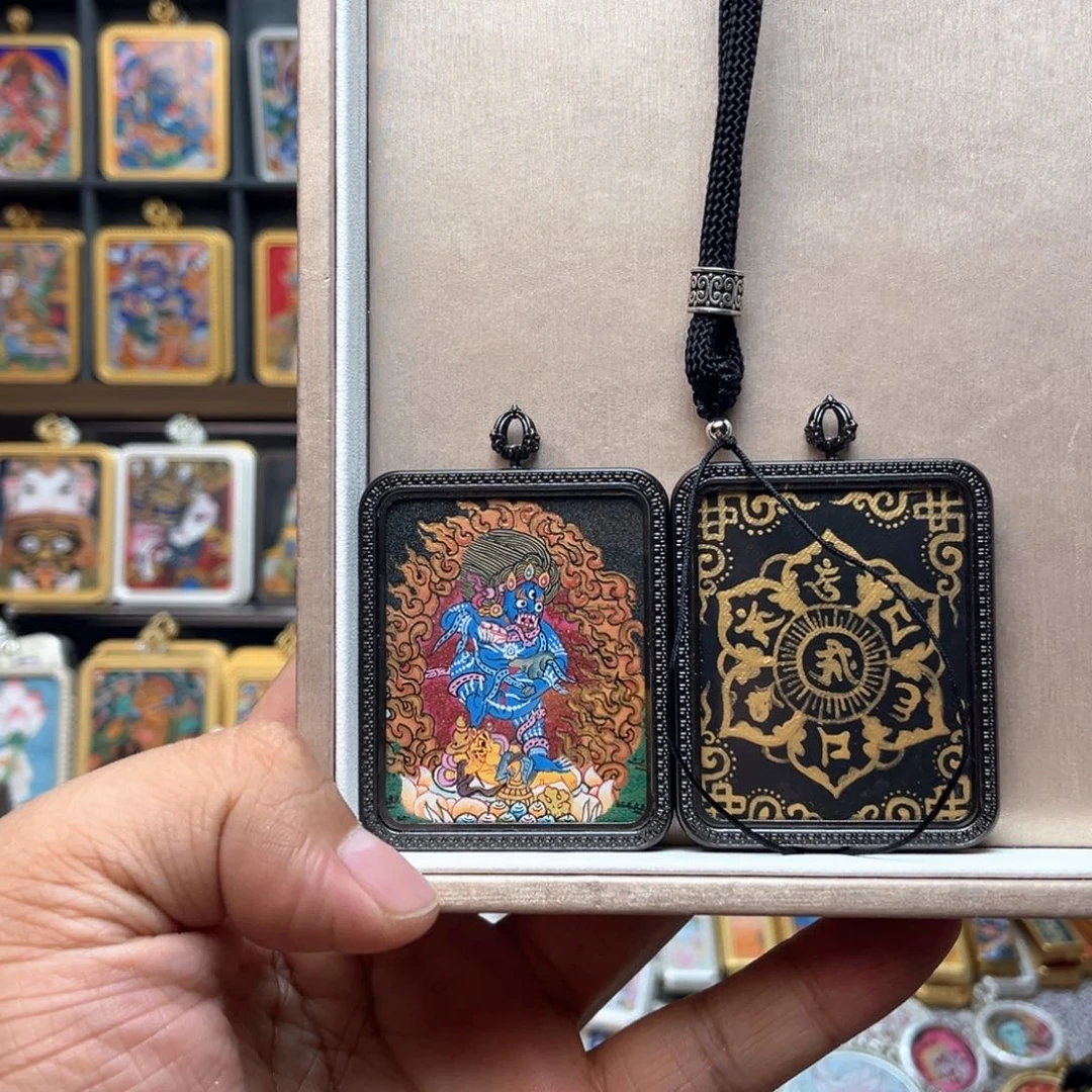 吊坠纯手绘黑财神双面