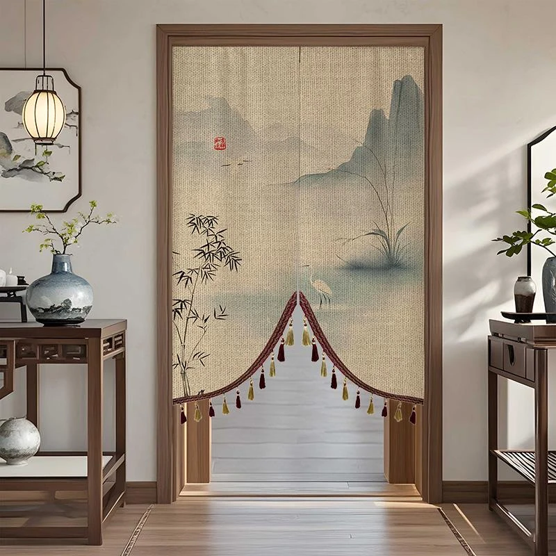 新中式门帘2025新款高档卧室隔断窗洗手间玄关过道半截遮挡布帘子