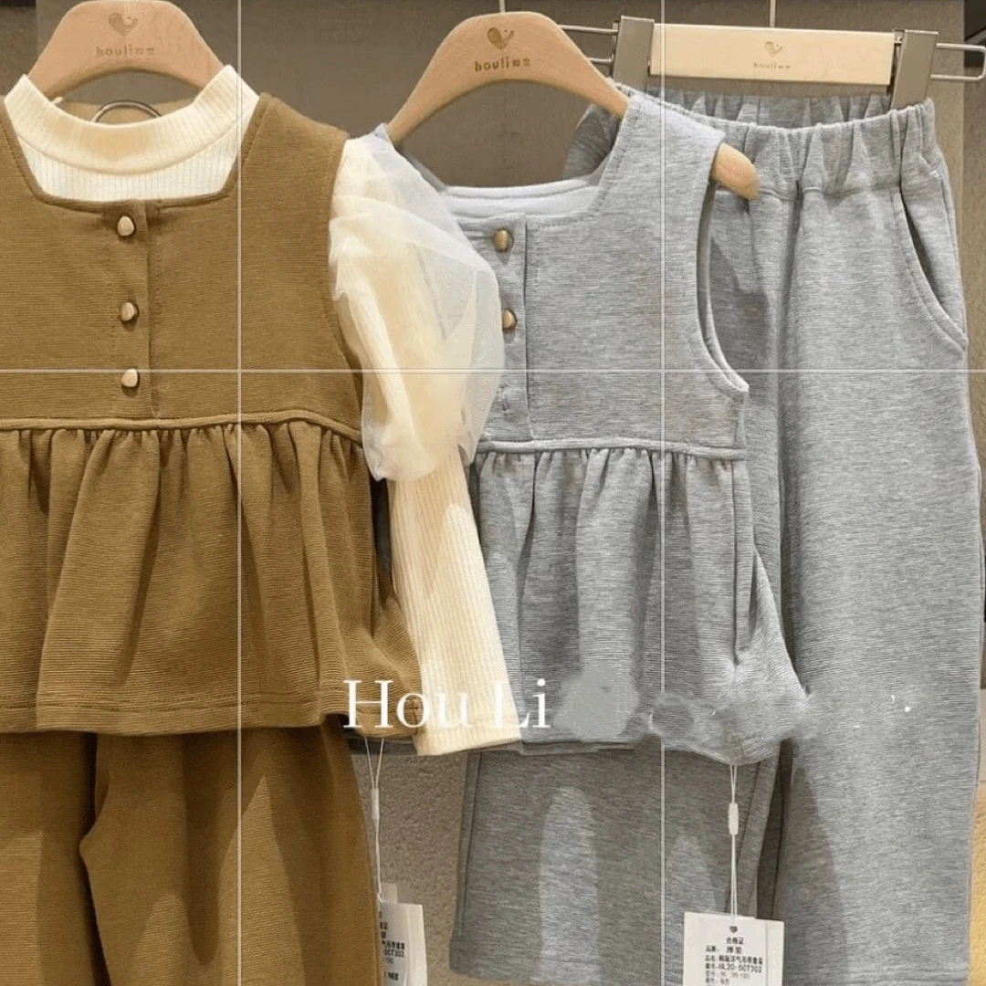 【编号N436】HL20-5CT302-08-儿童韩版无袖上衣裤子套装灰色-HL
