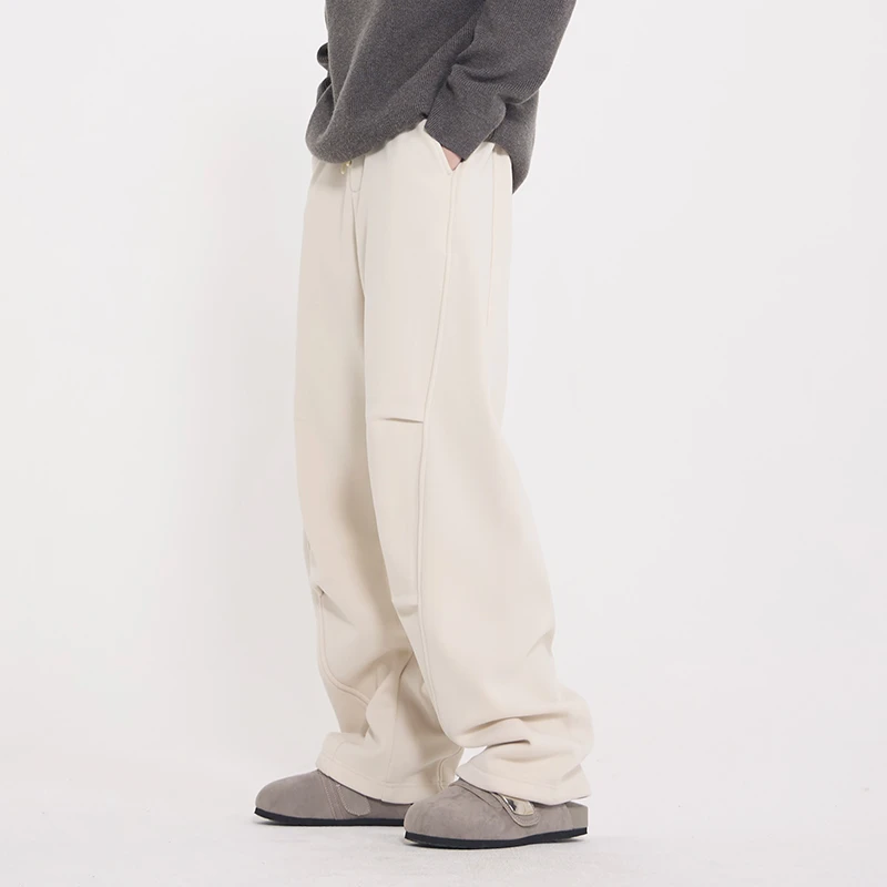 冬季加绒防风尼男女同款休闲裤简约立体剪裁宽松直筒百搭长裤891