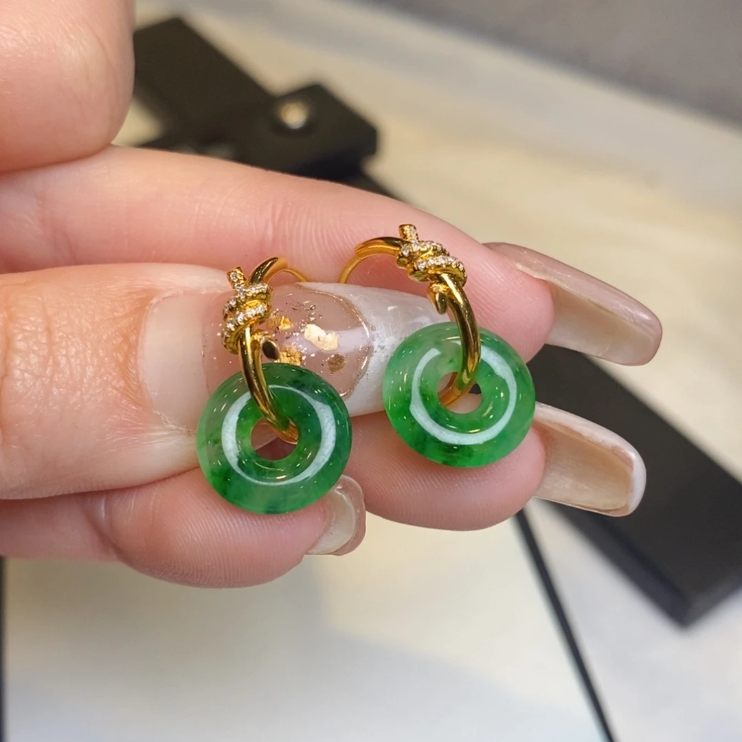 翡翠耳饰18K金镶嵌甜甜圈