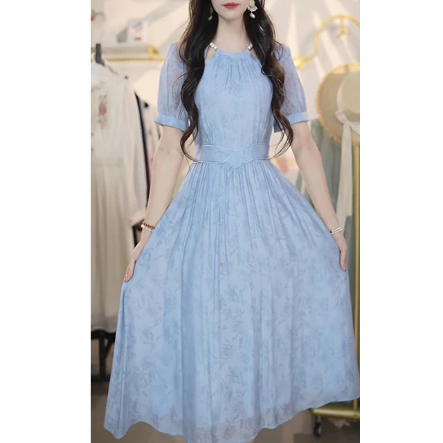 L538夏季新款法式小众高级名连衣裙气质收腰显瘦仙女礼服裙长裙子