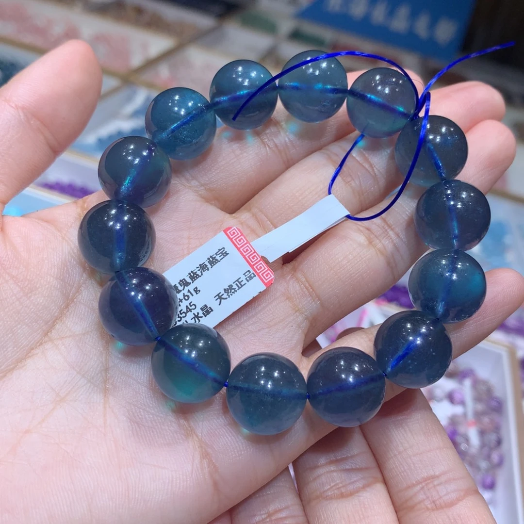 海蓝宝石手链未镶嵌鬼蓝海蓝宝14+
