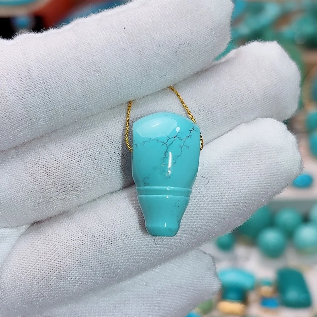 绿松石未镶嵌珠宝奇石天然水草纹三通