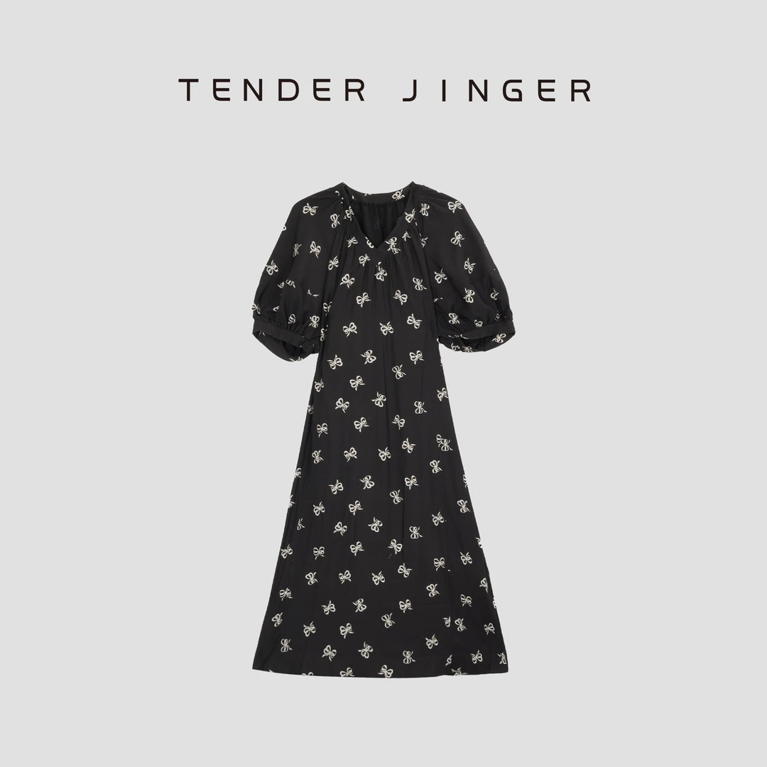 Tender Jinger法式优雅收腰V领连衣裙T52YGG30410